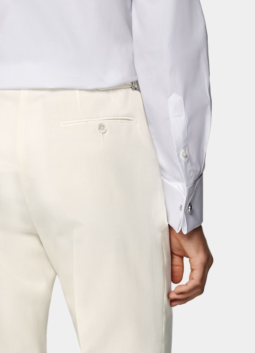 SUITSUPPLY Pure 4-Ply Traveller Wool by Rogna, Italy Off-White Tailored Fit Havana Tuxedo