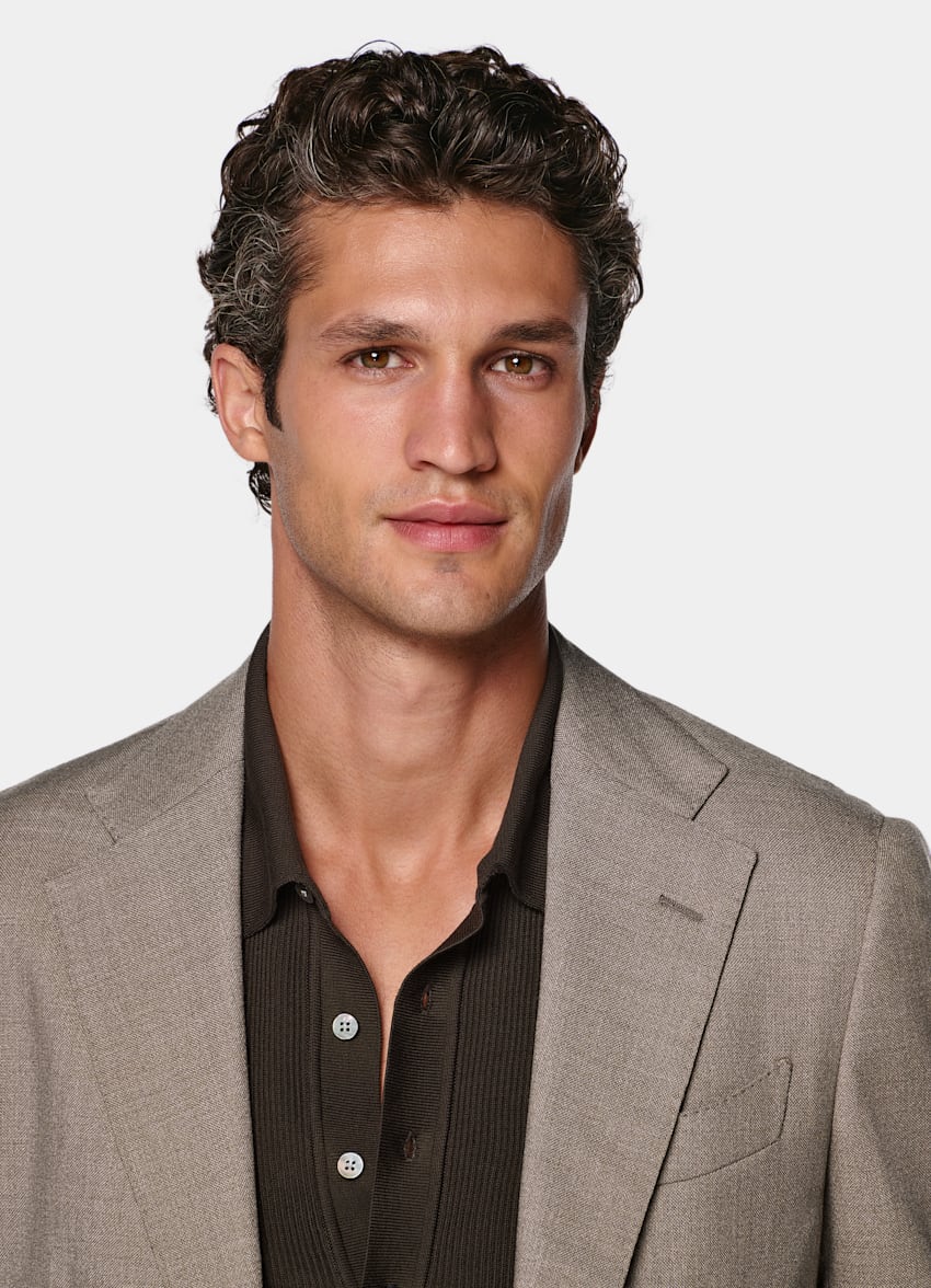 SUITSUPPLY All Season Wrinkle-Free 4-Ply Wool by Rogna, Italy Taupe Tailored Fit Havana Suit