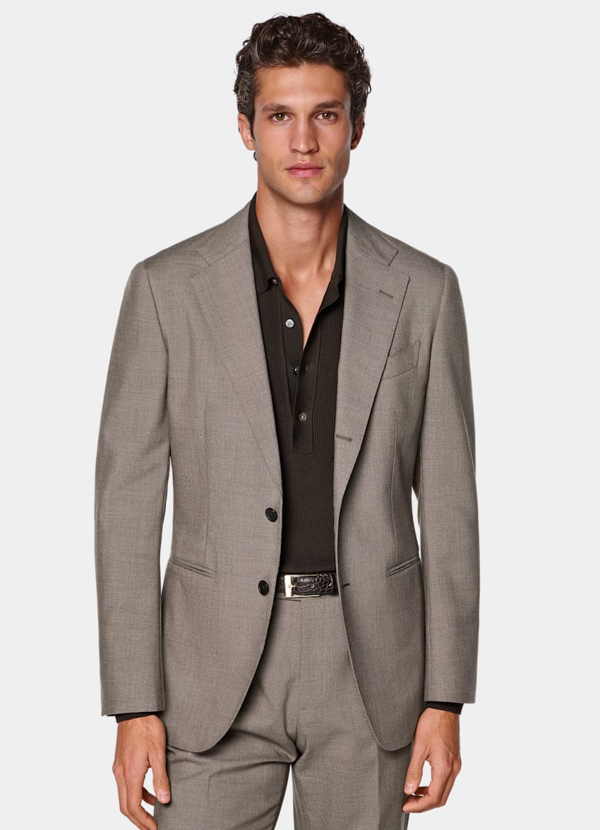 SUITSUPPLY All Season Wrinkle-Free 4-Ply Wool by Rogna, Italy Taupe Tailored Fit Havana Suit