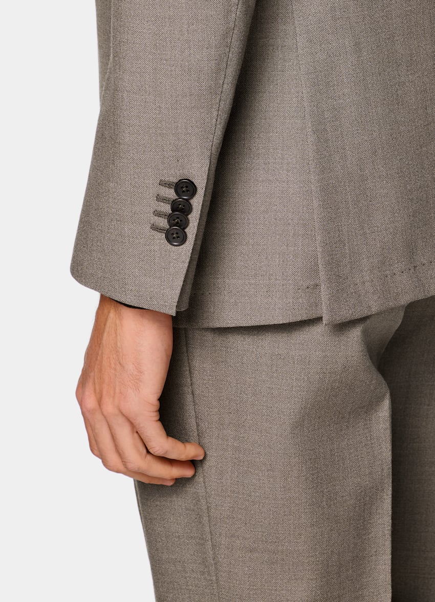 SUITSUPPLY All Season Wrinkle-Free 4-Ply Wool by Rogna, Italy Taupe Tailored Fit Havana Suit