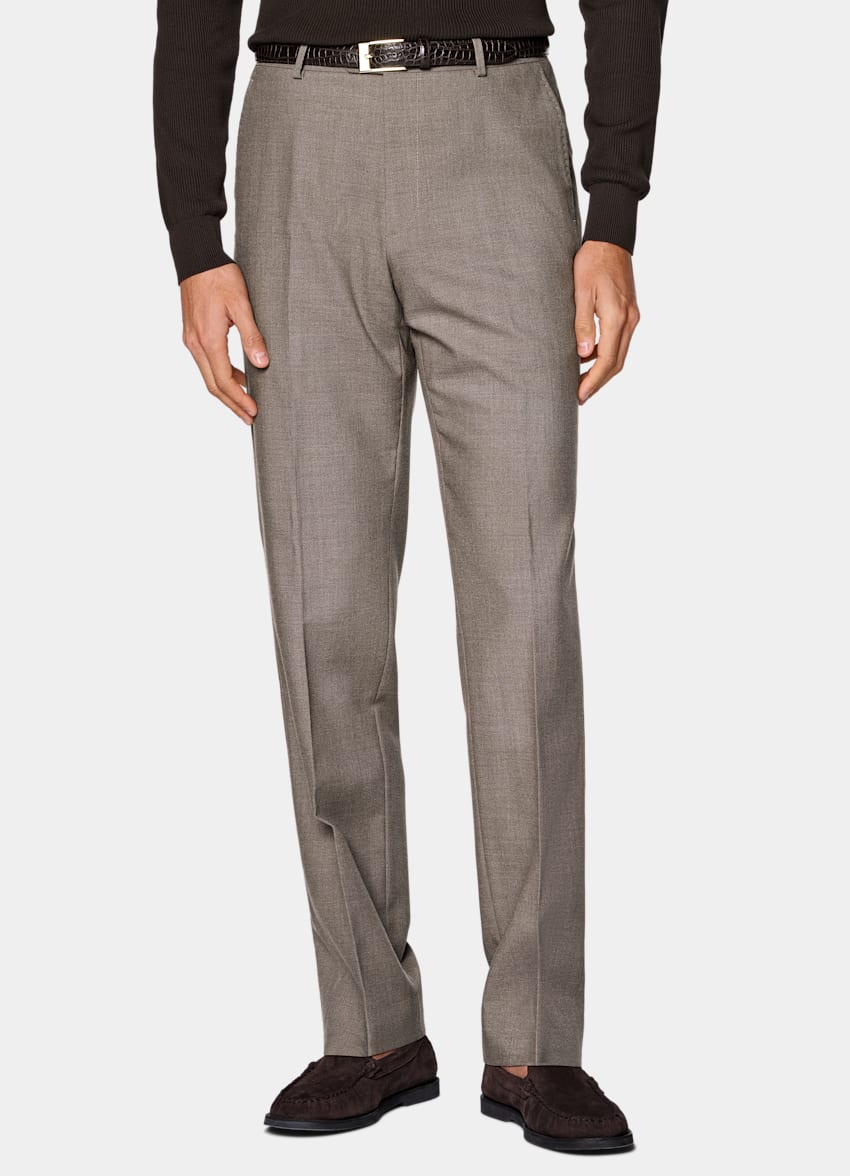 SUITSUPPLY All Season Wrinkle-Free 4-Ply Wool by Rogna, Italy Taupe Tailored Fit Havana Suit