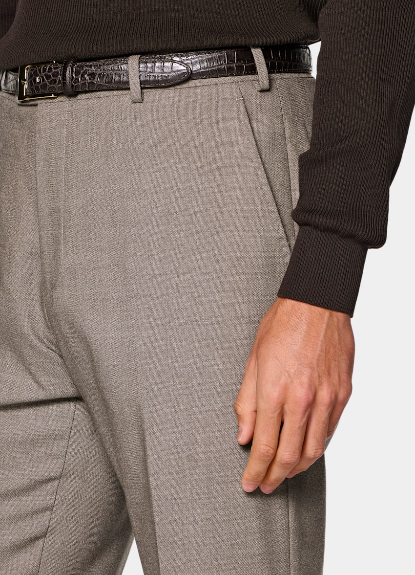 SUITSUPPLY All Season Wrinkle-Free 4-Ply Wool by Rogna, Italy Taupe Tailored Fit Havana Suit