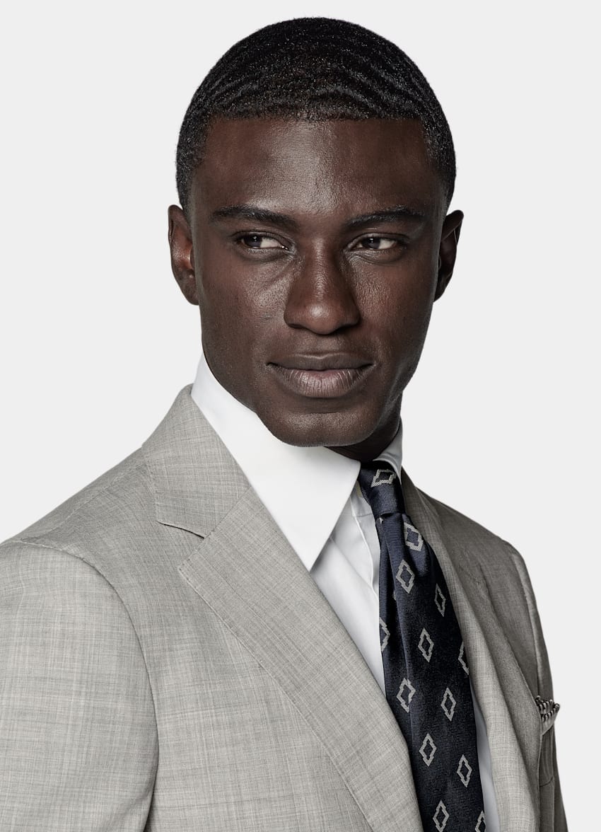 SUITSUPPLY Pure S120's Tropical Wool by Vitale Barberis Canonico, Italy  Light Grey Perennial Tailored Fit Havana Suit