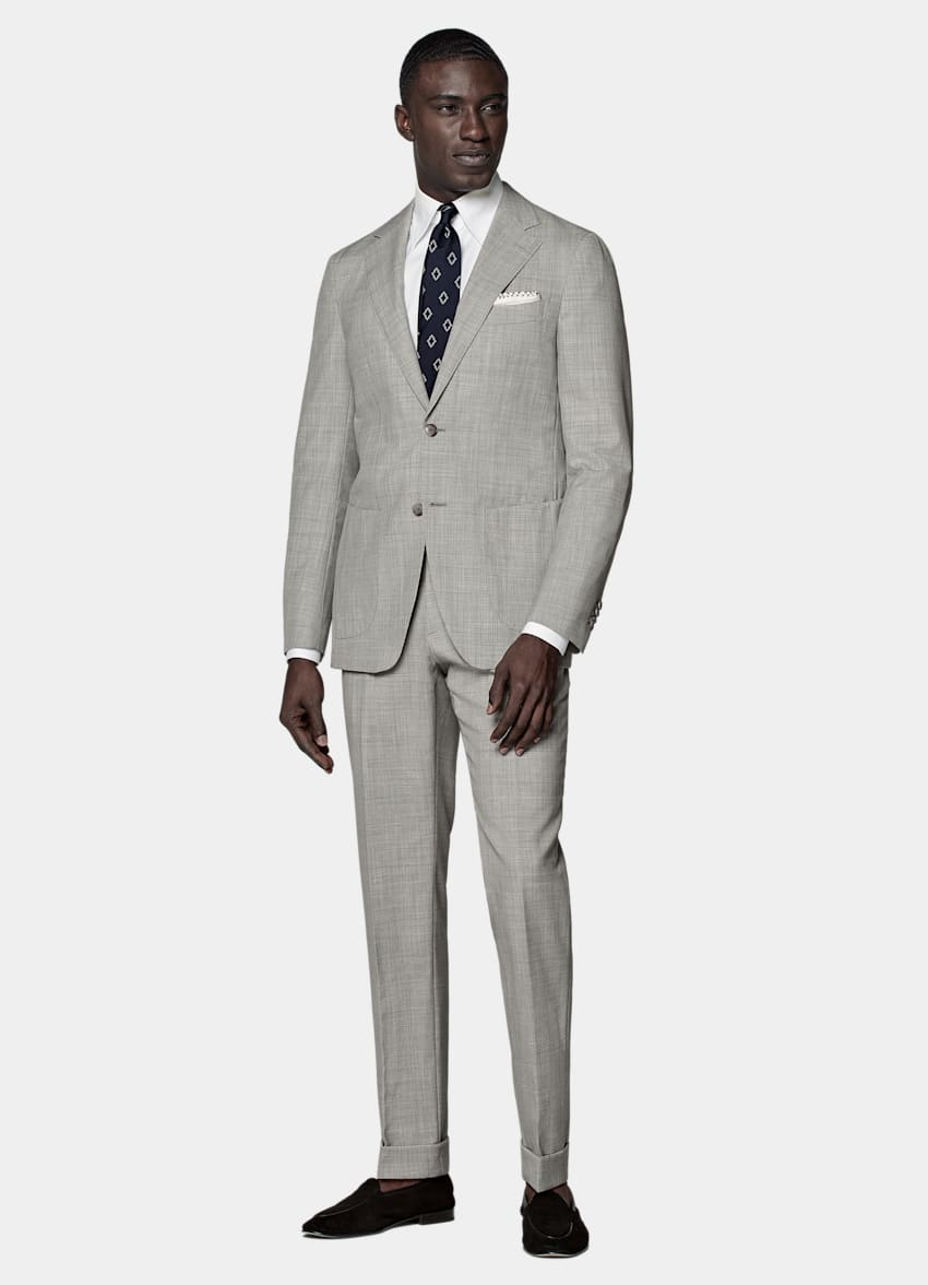 SUITSUPPLY Pure S120's Tropical Wool by Vitale Barberis Canonico, Italy  Light Grey Perennial Tailored Fit Havana Suit