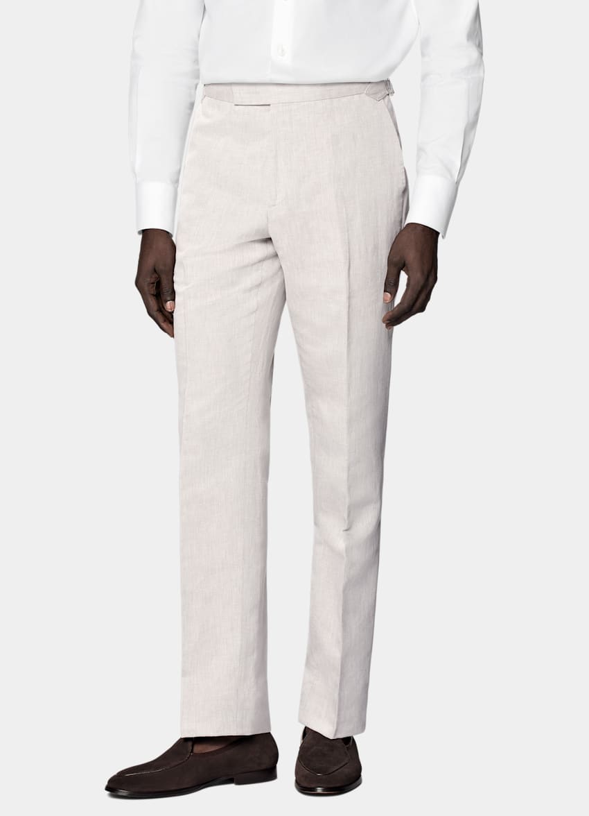 SUITSUPPLY Summer Linen Cotton by Di Sondrio, Italy Light Taupe Tailored Fit Havana Suit