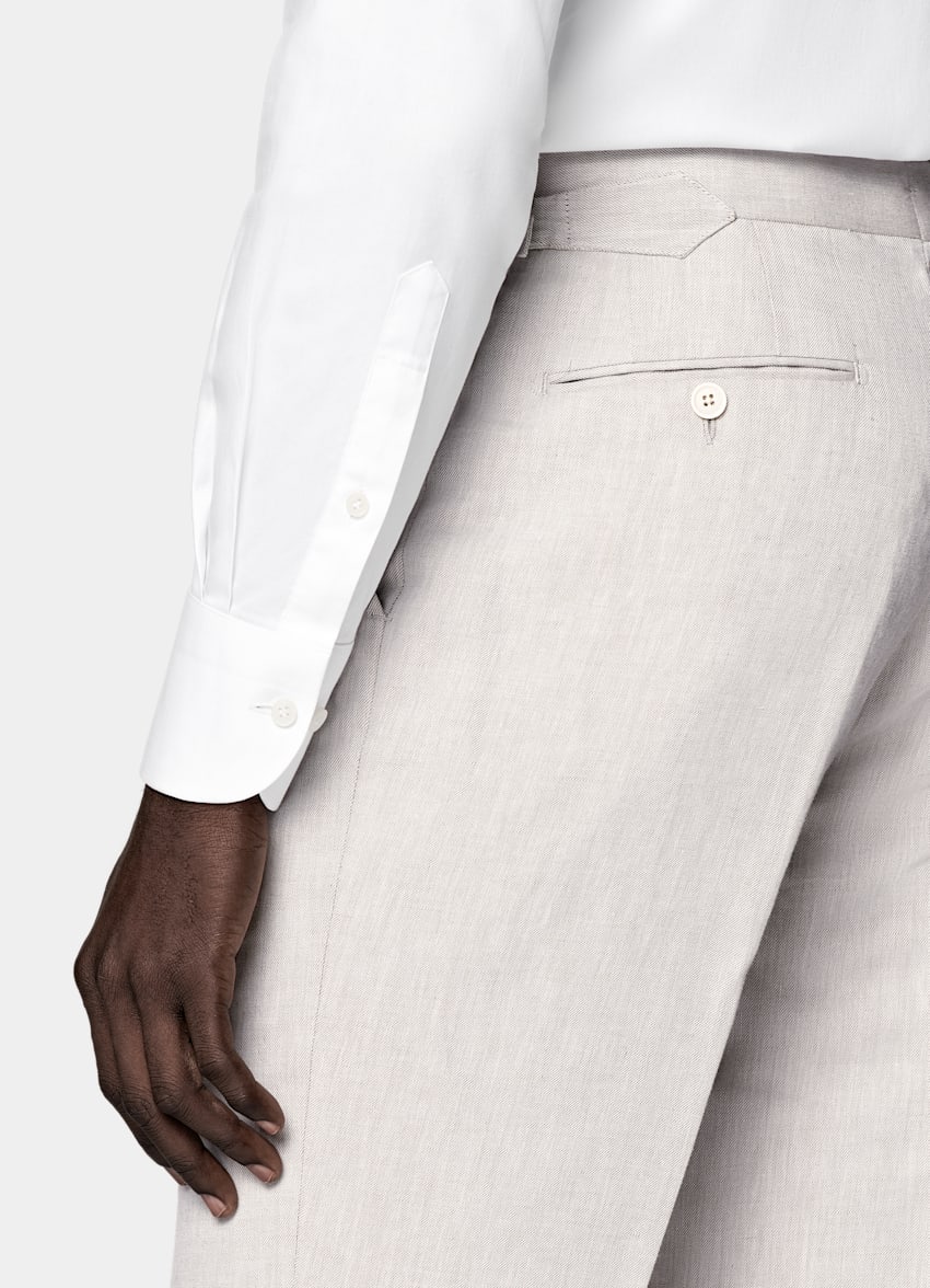 SUITSUPPLY Summer Linen Cotton by Di Sondrio, Italy Light Taupe Tailored Fit Havana Suit