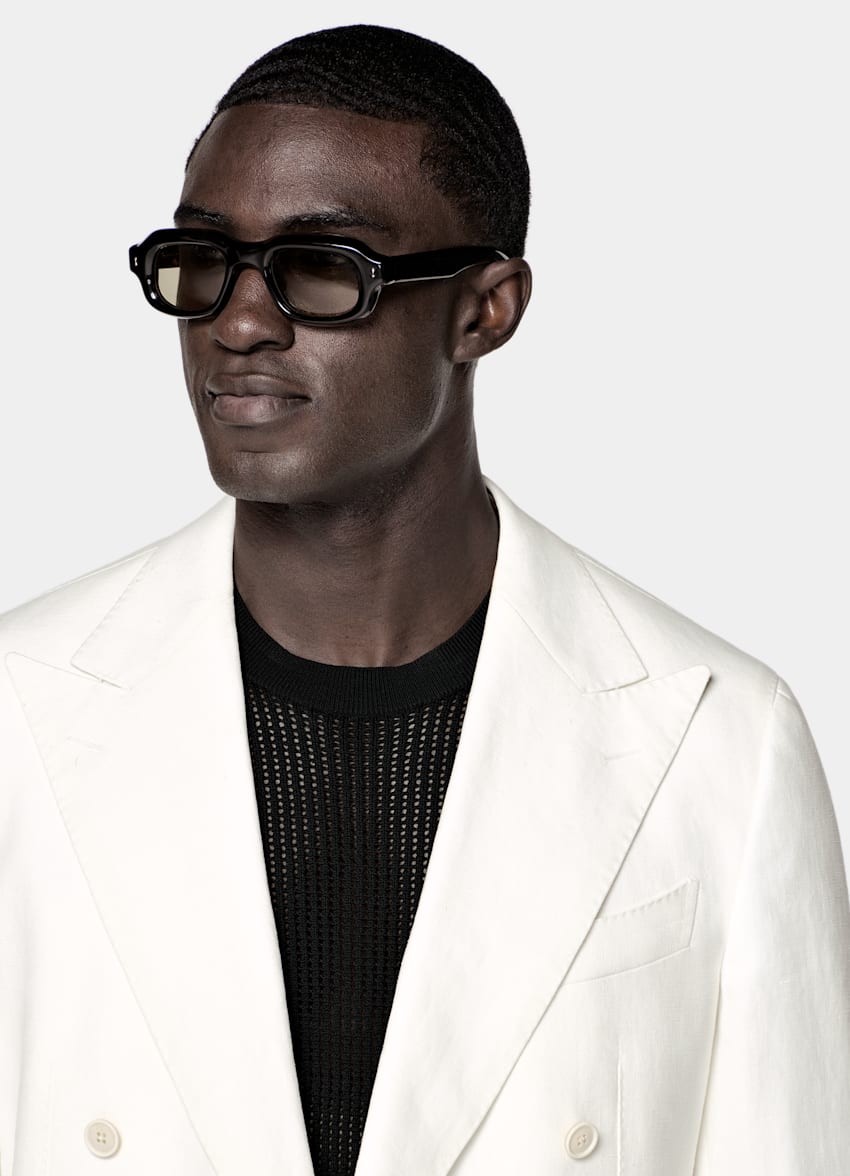 SUITSUPPLY Summer Pure Linen by Libeco, Belgium Off-White Tailored Fit Havana Suit