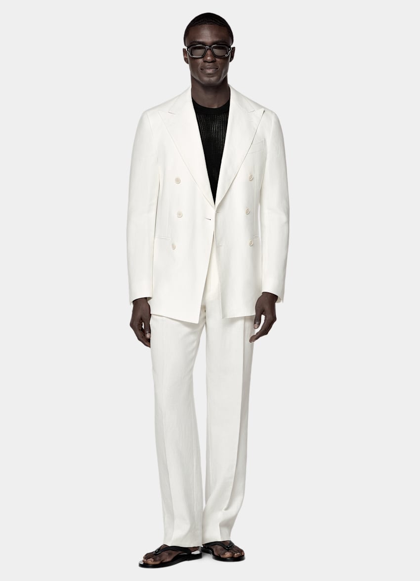 SUITSUPPLY Summer Pure Linen by Libeco, Belgium Off-White Tailored Fit Havana Suit