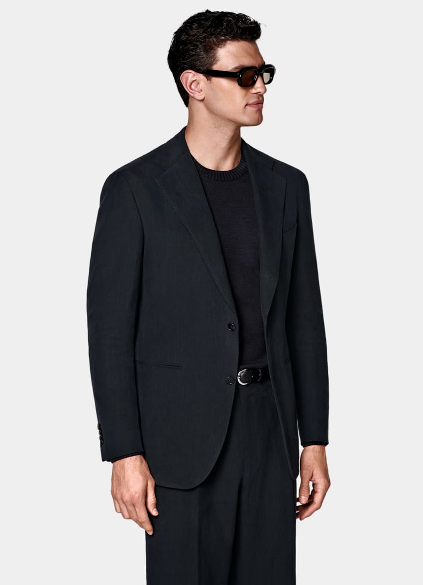 SUITSUPPLY Summer Pure Linen by Libeco, Belgium Navy Relaxed Fit Roma Suit