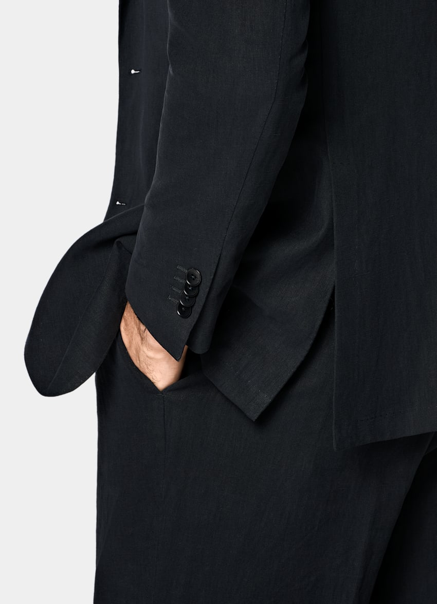 SUITSUPPLY Summer Pure Linen by Libeco, Belgium Navy Relaxed Fit Roma Suit