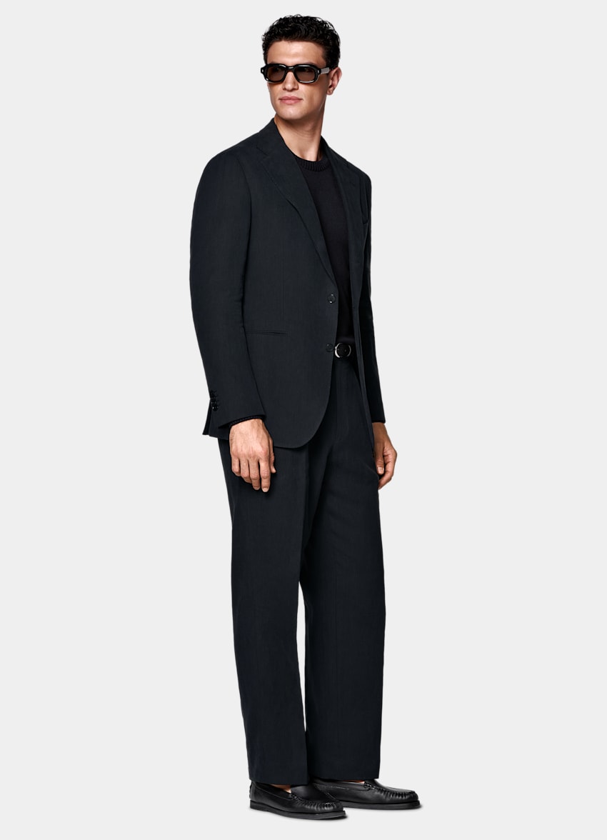 SUITSUPPLY Summer Pure Linen by Libeco, Belgium Navy Relaxed Fit Roma Suit