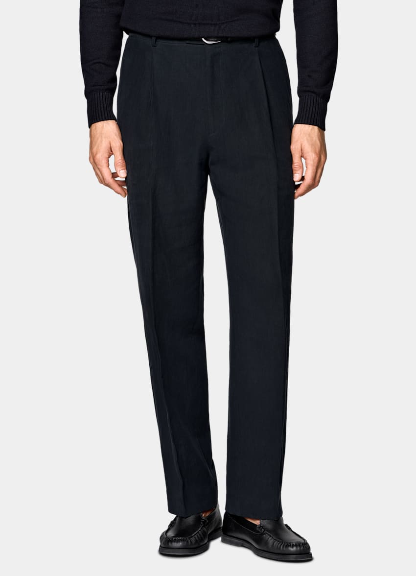 SUITSUPPLY Summer Pure Linen by Libeco, Belgium Navy Relaxed Fit Roma Suit