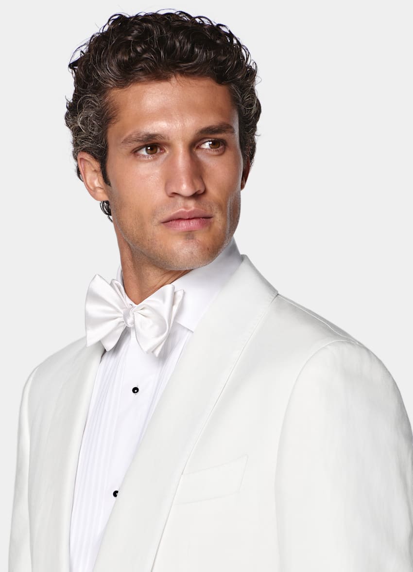 SUITSUPPLY Summer Lyocell Linen Cotton by Di Sondrio, Italy Off-White Tailored Fit Havana Tuxedo