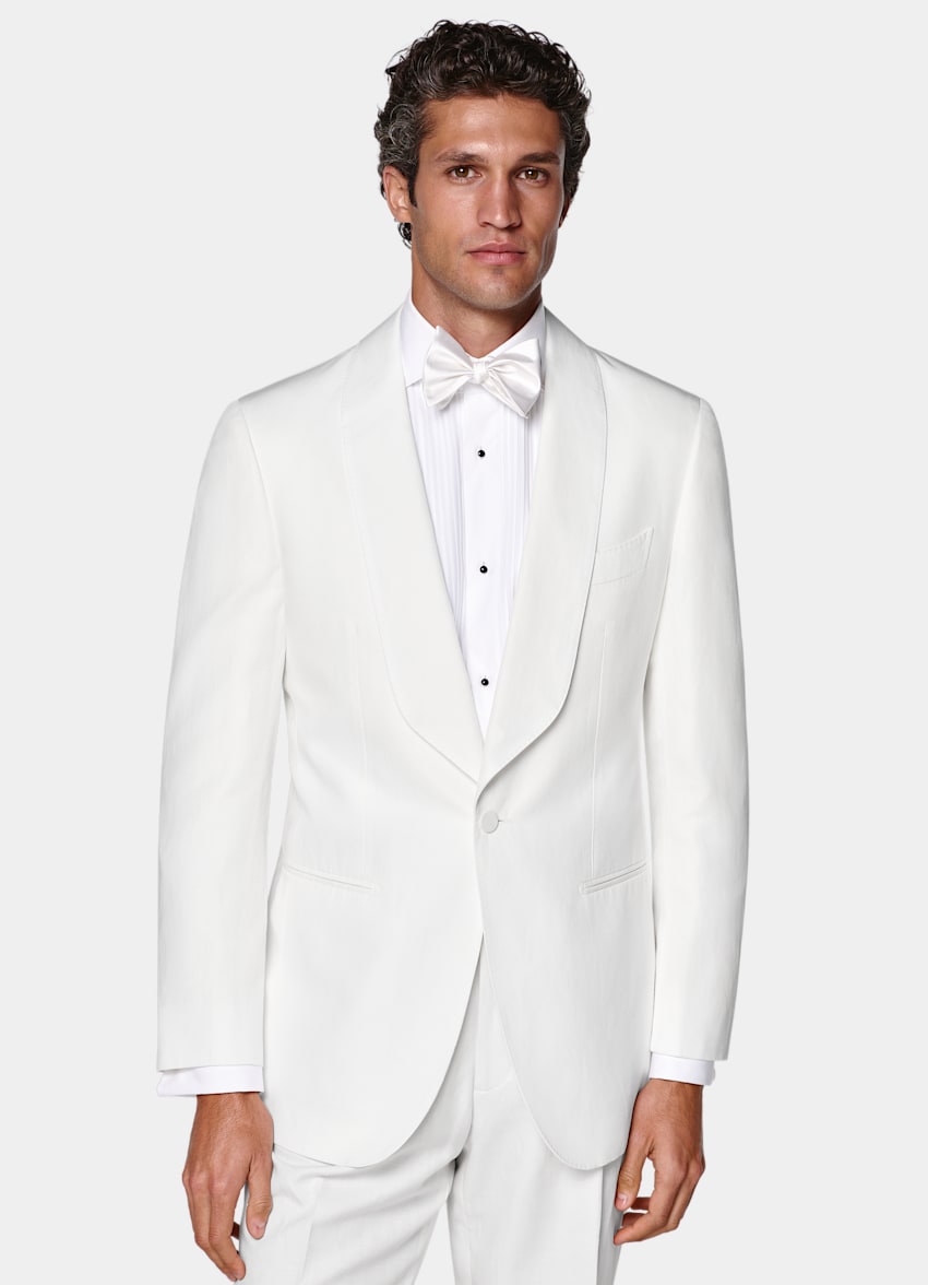 SUITSUPPLY Summer Lyocell Linen Cotton by Di Sondrio, Italy Off-White Tailored Fit Havana Tuxedo