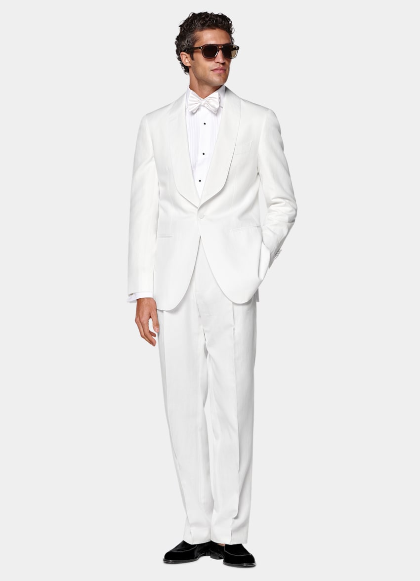 SUITSUPPLY Summer Lyocell Linen Cotton by Di Sondrio, Italy Off-White Tailored Fit Havana Tuxedo