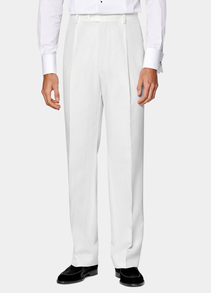 SUITSUPPLY Summer Lyocell Linen Cotton by Di Sondrio, Italy Off-White Tailored Fit Havana Tuxedo