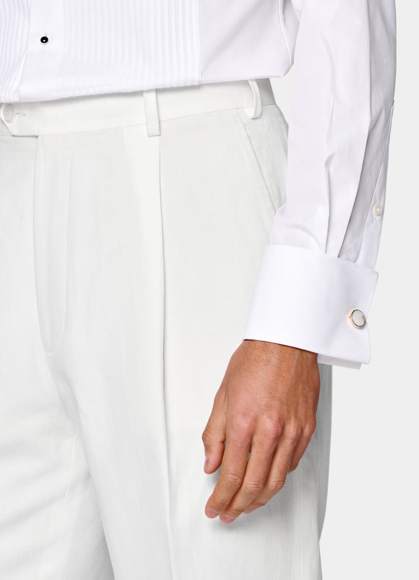 SUITSUPPLY Summer Lyocell Linen Cotton by Di Sondrio, Italy Off-White Tailored Fit Havana Tuxedo