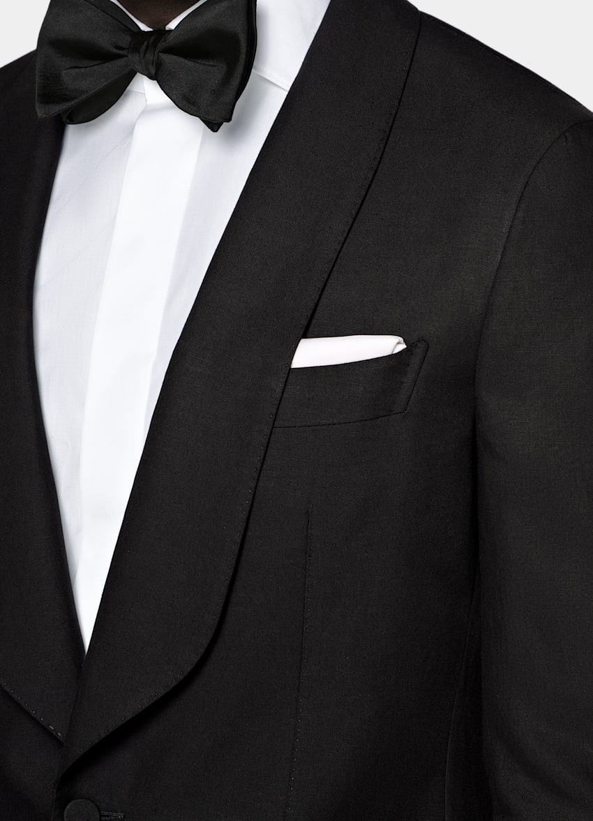 SUITSUPPLY Summer Lyocell Linen Cotton de Di Sondrio, Italia Black Tailored Fit Havana Tuxedo