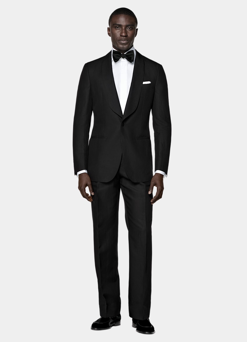 SUITSUPPLY Summer Lyocell Linen Cotton de Di Sondrio, Italia Black Tailored Fit Havana Tuxedo