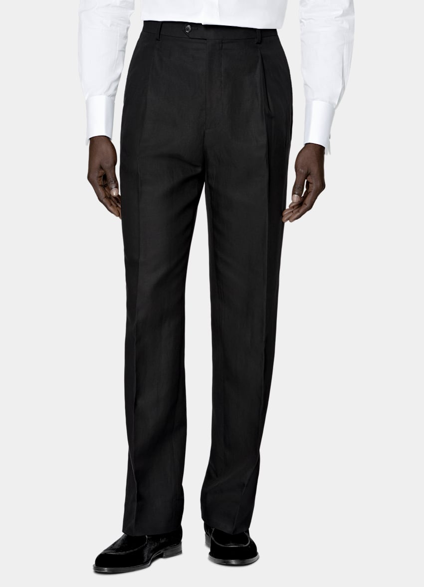 SUITSUPPLY Summer Lyocell Linen Cotton de Di Sondrio, Italia Black Tailored Fit Havana Tuxedo
