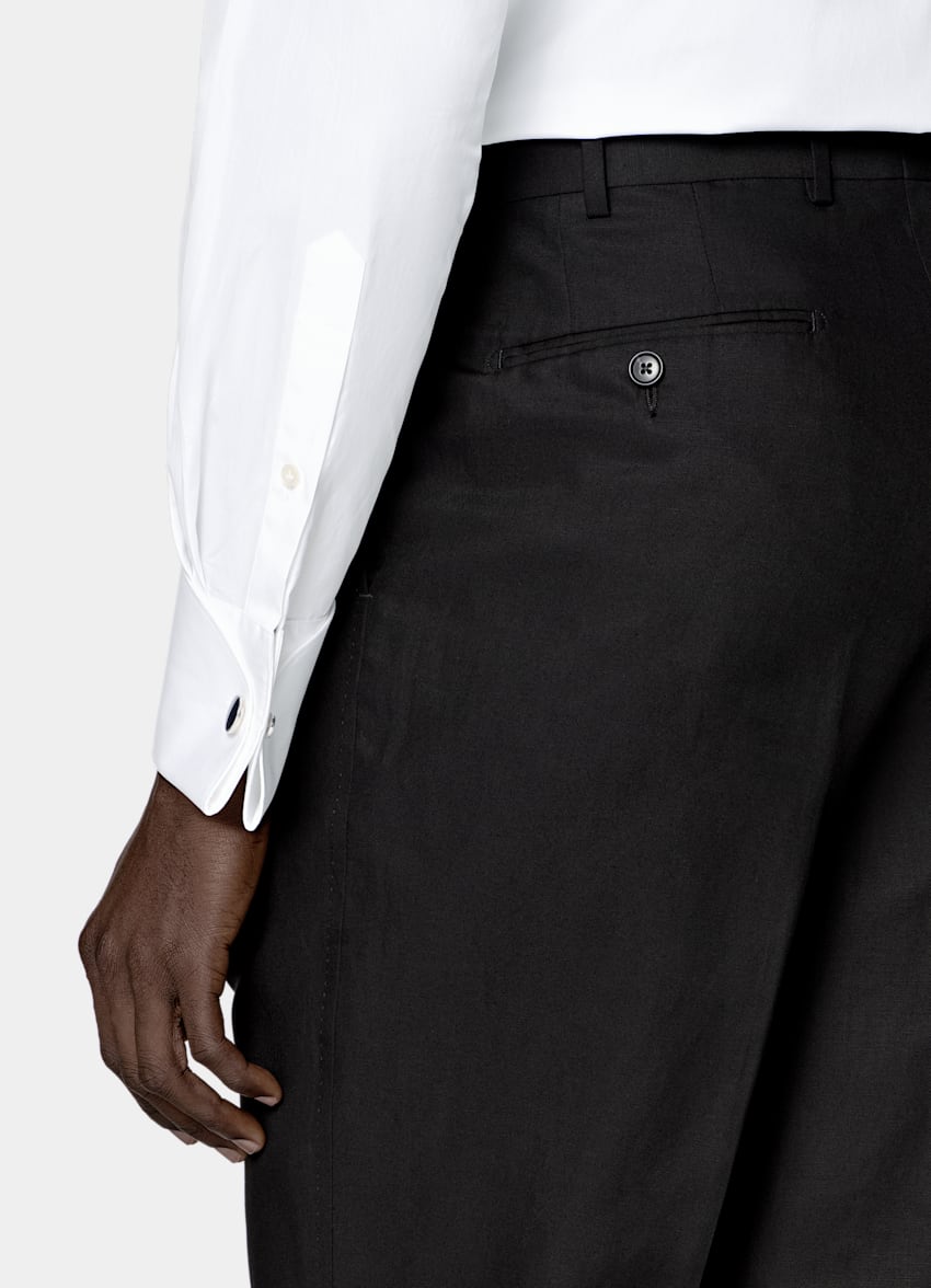 SUITSUPPLY Summer Lyocell Linen Cotton de Di Sondrio, Italia Black Tailored Fit Havana Tuxedo
