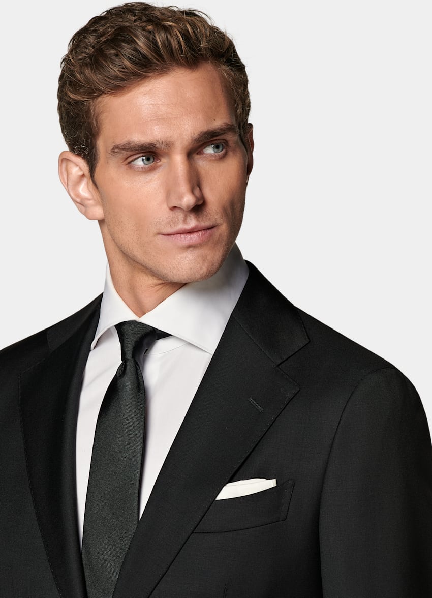 SUITSUPPLY Pure S110's Wool by Vitale Barberis Canonico, Italy  Black Tailored Fit Havana Suit