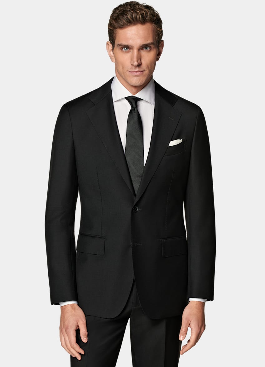 SUITSUPPLY Pure S110's Wool by Vitale Barberis Canonico, Italy  Black Tailored Fit Havana Suit