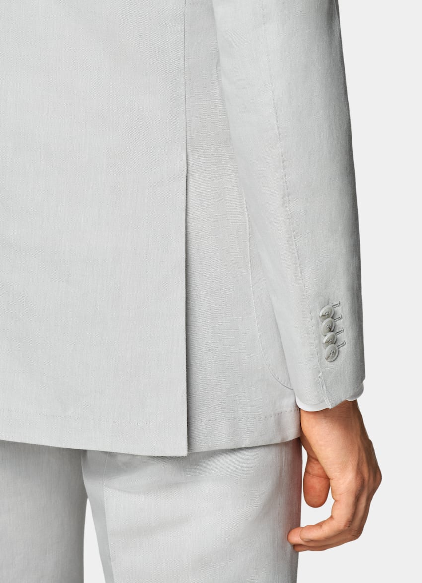 SUITSUPPLY Lino y algodón de Di Sondrio, Italia  Traje Havana tres piezas gris claro corte Tailored