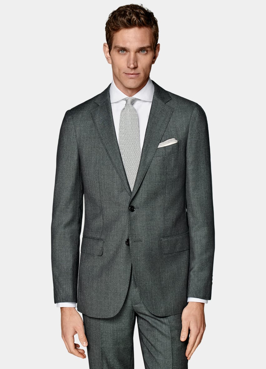 SUITSUPPLY Pure S130's Wool by Vitale Barberis Canonico, Italy  Dark Grey Tailored Fit Sienna Suit