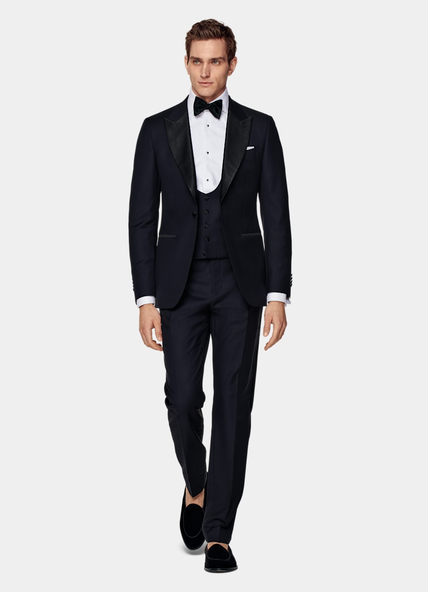 SUITSUPPLY Pure S110's Wool by Vitale Barberis Canonico, Italy  Navy Three-Piece Tailored Fit Lazio Tuxedo