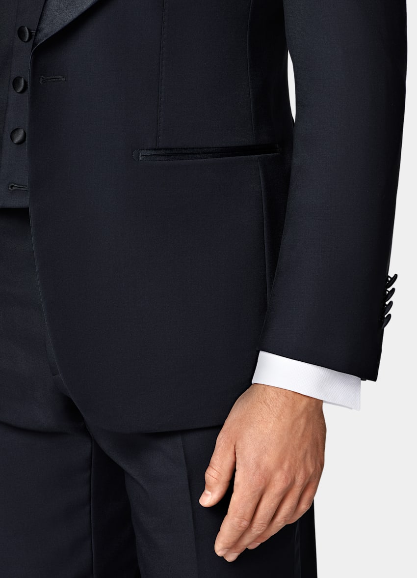 SUITSUPPLY All Season Pure S110's Wool by Vitale Barberis Canonico, Italy Navy Three-Piece Tailored Fit Havana Tuxedo