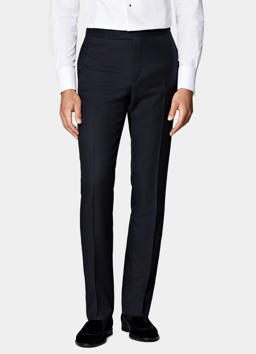 SUITSUPPLY All Season Pure S110's Wool by Vitale Barberis Canonico, Italy Navy Three-Piece Tailored Fit Havana Tuxedo