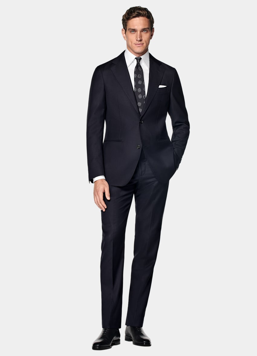 SUITSUPPLY All Season Pure Wool by Reda, Italy Navy Perennial Tailored Fit Havana Suit