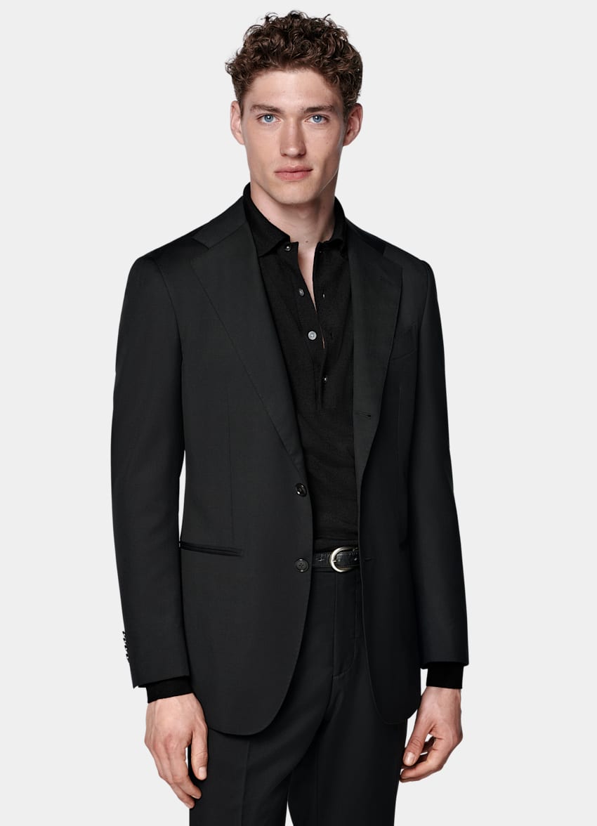 SUITSUPPLY All Season Pure Wool by Reda, Italy Black Perennial Tailored Fit Havana Suit