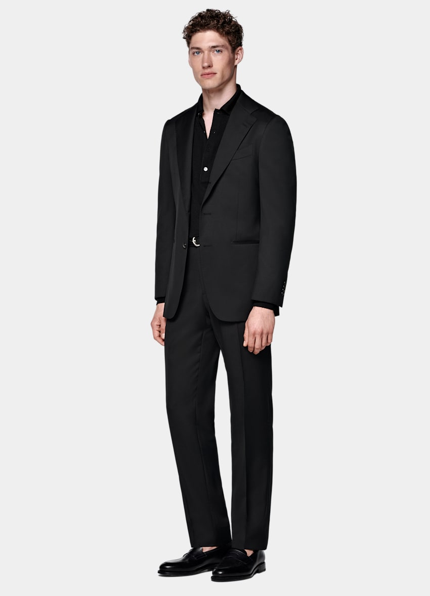 SUITSUPPLY All Season Pure Wool by Reda, Italy Black Perennial Tailored Fit Havana Suit
