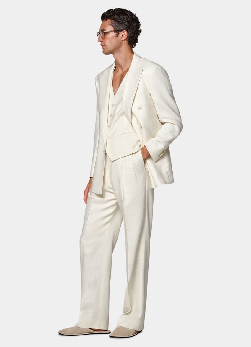 SUITSUPPLY Summer Wool Silk Linen by E.Thomas, Italy Off-White Relaxed Fit Roma Suit