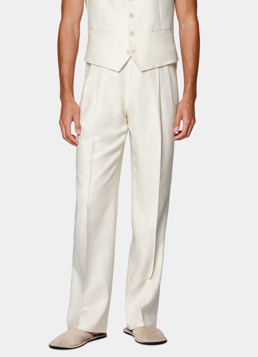 SUITSUPPLY Summer Wool Silk Linen by E.Thomas, Italy Off-White Relaxed Fit Roma Suit