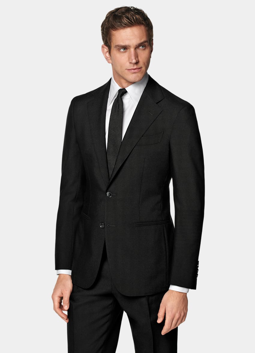 SUITSUPPLY Summer Pure 4-Ply Wool by Rogna, Italy Black Tailored Fit Havana Suit