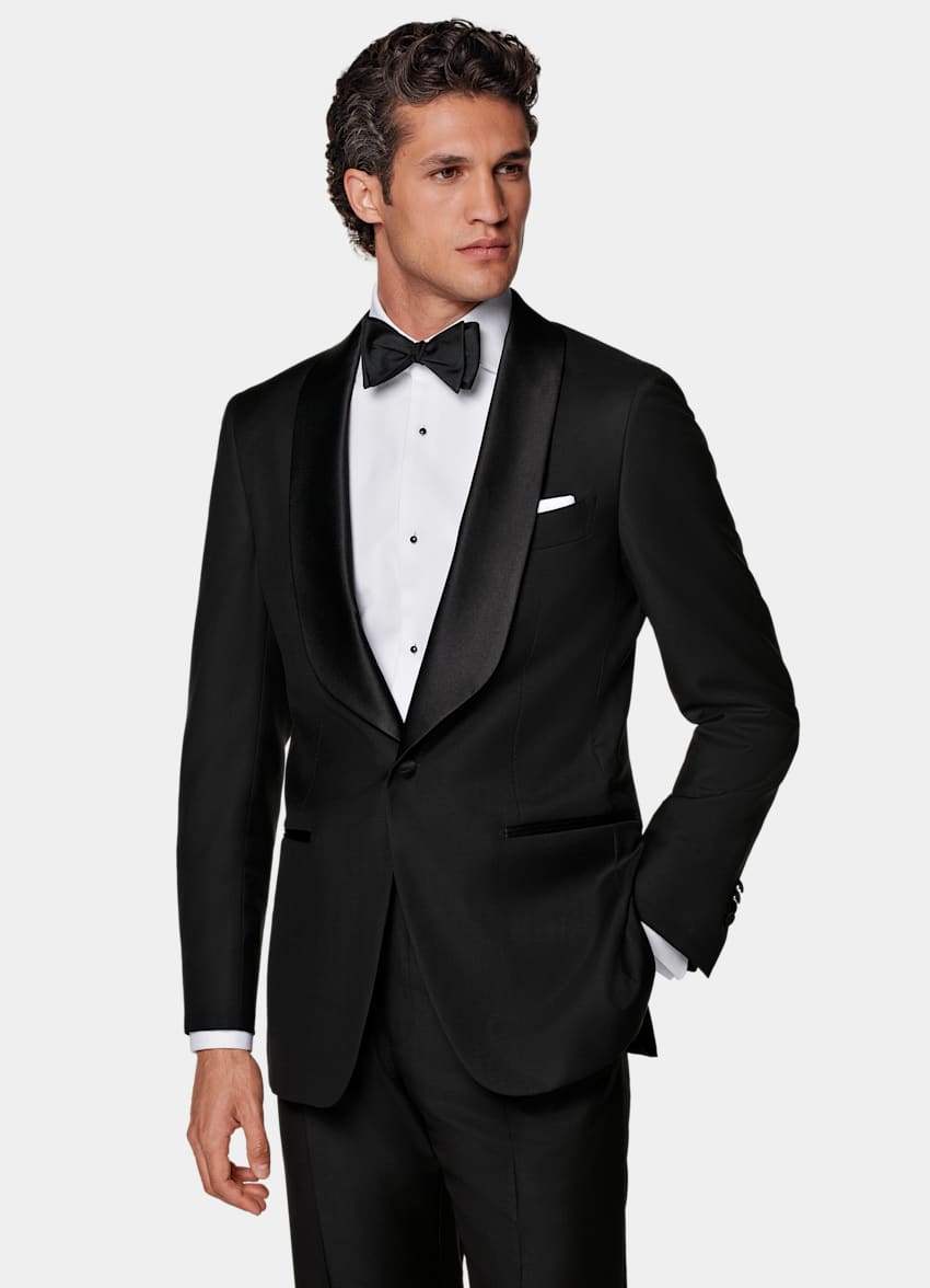 SUITSUPPLY Pure S110's Wool by Vitale Barberis Canonico, Italy Black Tailored Fit Havana Tuxedo