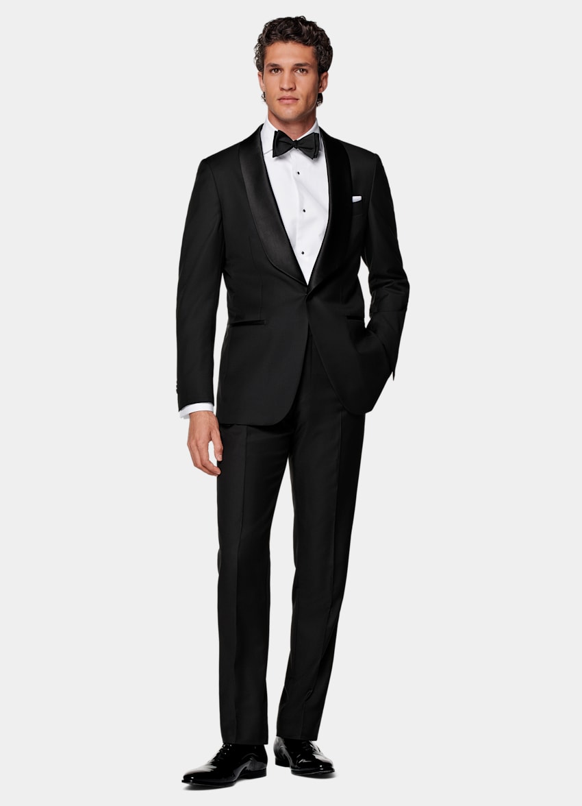 SUITSUPPLY Pure S110's Wool by Vitale Barberis Canonico, Italy Black Tailored Fit Havana Tuxedo