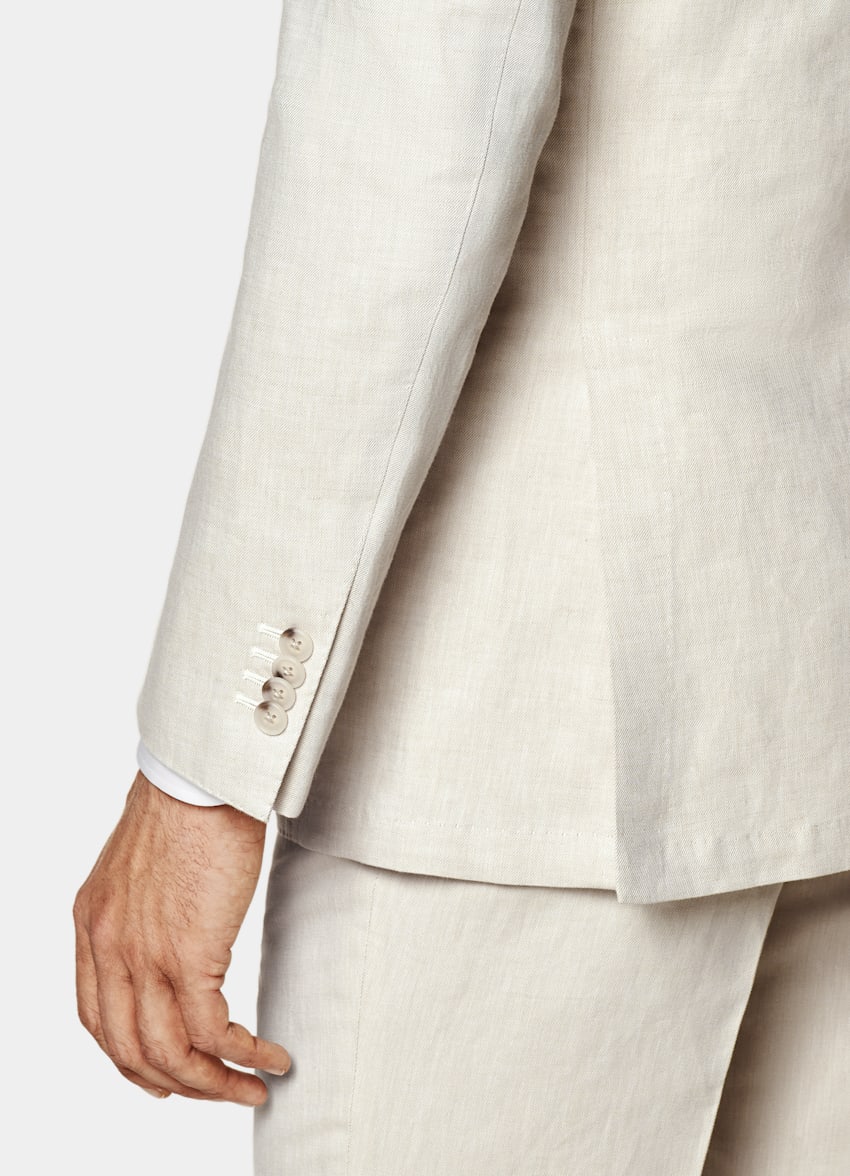 SUITSUPPLY Summer Linen Cotton by Di Sondrio, Italy Sand Three-Piece Tailored Fit Havana Suit