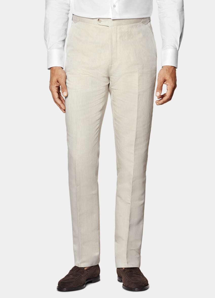 SUITSUPPLY Summer Linen Cotton by Di Sondrio, Italy Sand Three-Piece Tailored Fit Havana Suit