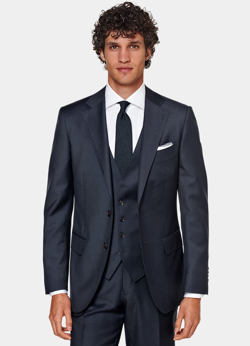 SUITSUPPLY Pure S110's Wool by Vitale Barberis Canonico, Italy Navy Three-Piece Lazio Suit