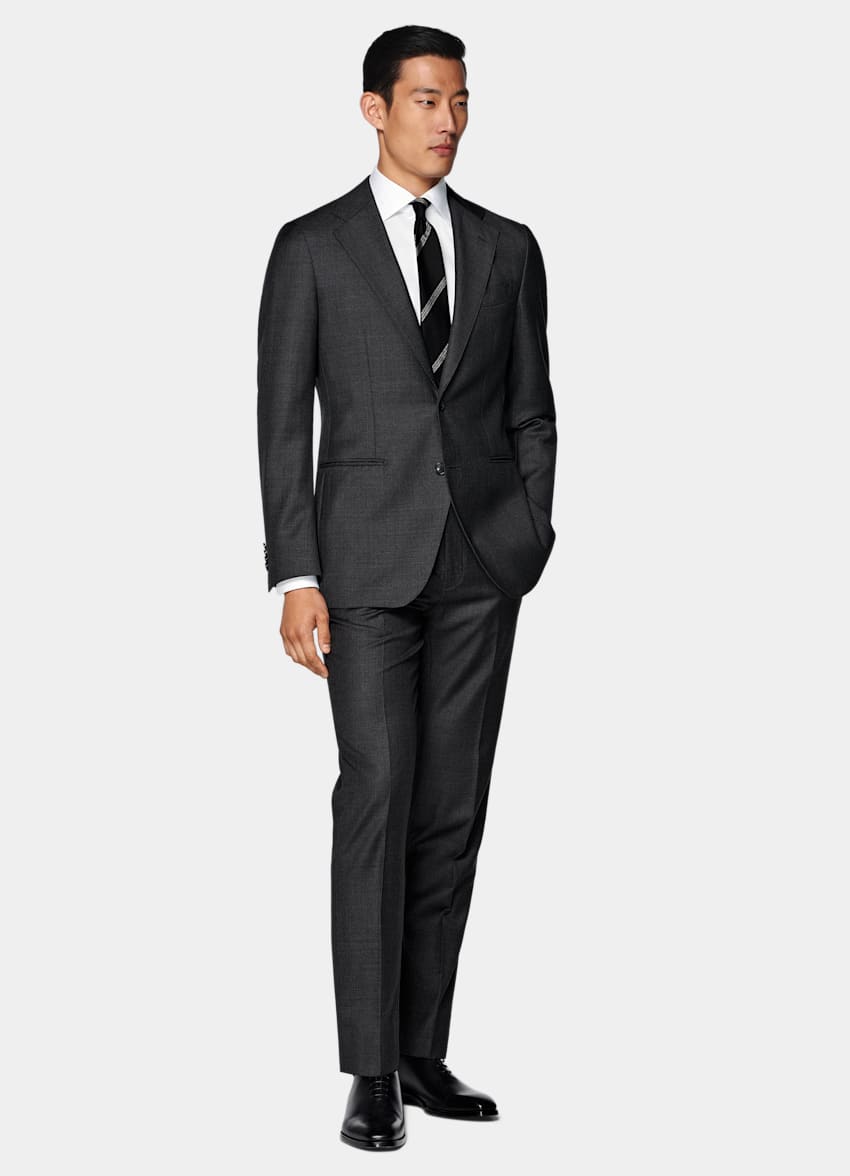 SUITSUPPLY All Season Pure S110's Wool by Vitale Barberis Canonico, Italy Dark Grey Tailored Fit Havana Suit