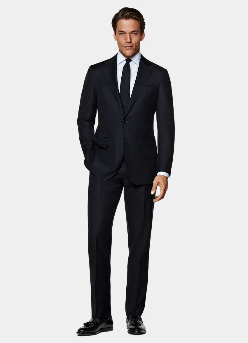 Navy Tailored Fit Havana Suit in Pure S110's Wool
