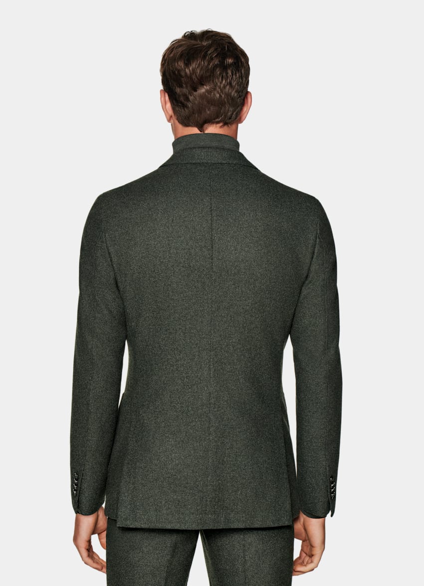 SUITSUPPLY Circular Wool Flannel by Vitale Barberis Canonico, Italy Dark Green Three-Piece Havana Suit