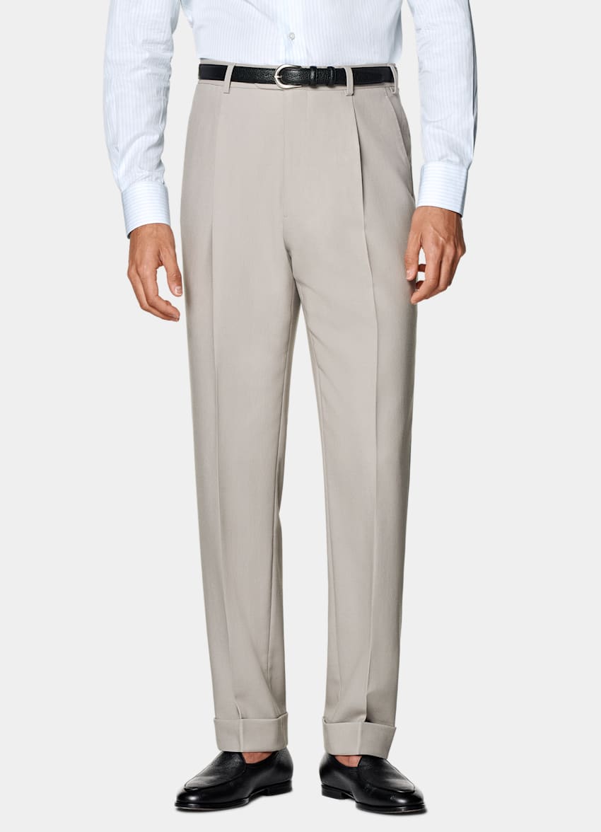 SUITSUPPLY All Season Wrinkle-Free 4-Ply Wool by Rogna, Italy Light Taupe Relaxed Fit Roma Suit