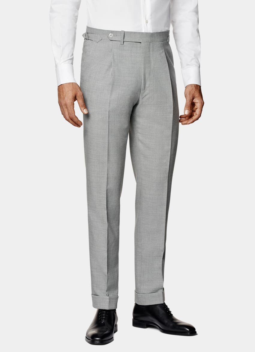 SUITSUPPLY All Season Ren Traveller-ull i 4-ply från Rogna, Italien Havana ljusgrå kostym med tailored fit