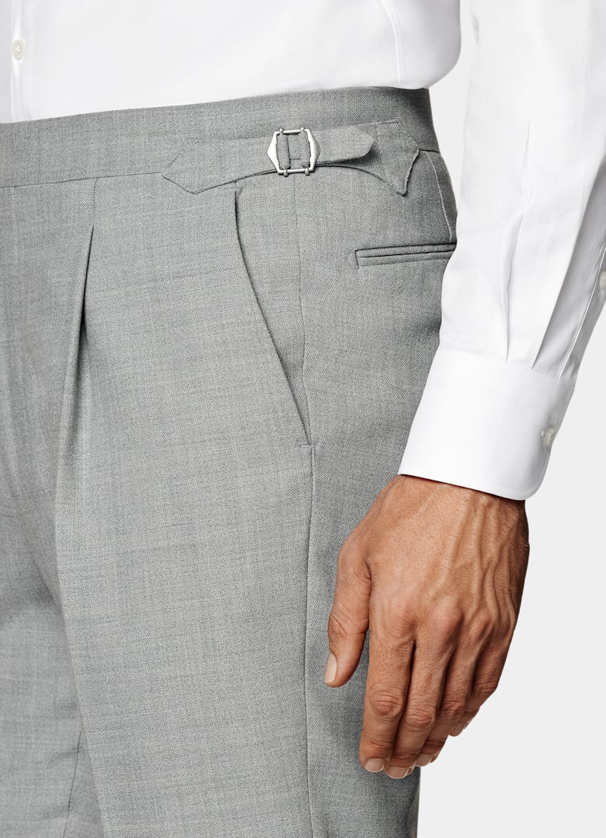 SUITSUPPLY All Season Ren Traveller-ull i 4-ply från Rogna, Italien Havana ljusgrå kostym med tailored fit