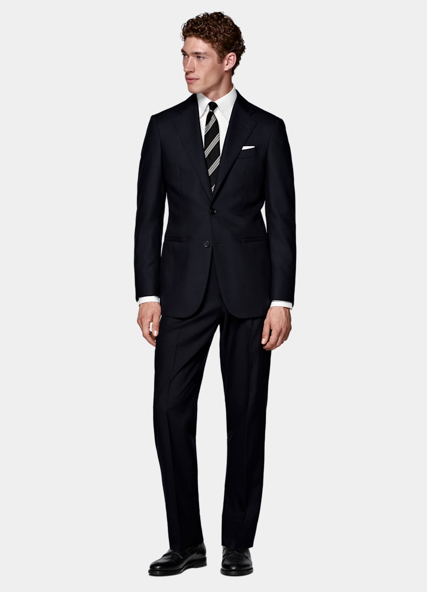 SUITSUPPLY All Season Wrinkle-Free 4-Ply Wool by Rogna, Italy Navy Tailored Fit Havana Suit